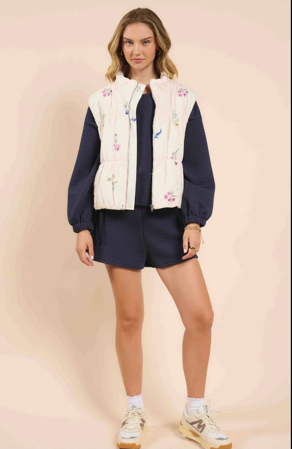 Sadie & Sage | Fair Weather Quilted Zip Up Vest | Ivory | AH1505
