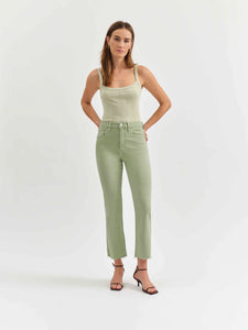 Daze | Shy Girl High Rise Crop Flare Jeans | Pistachio