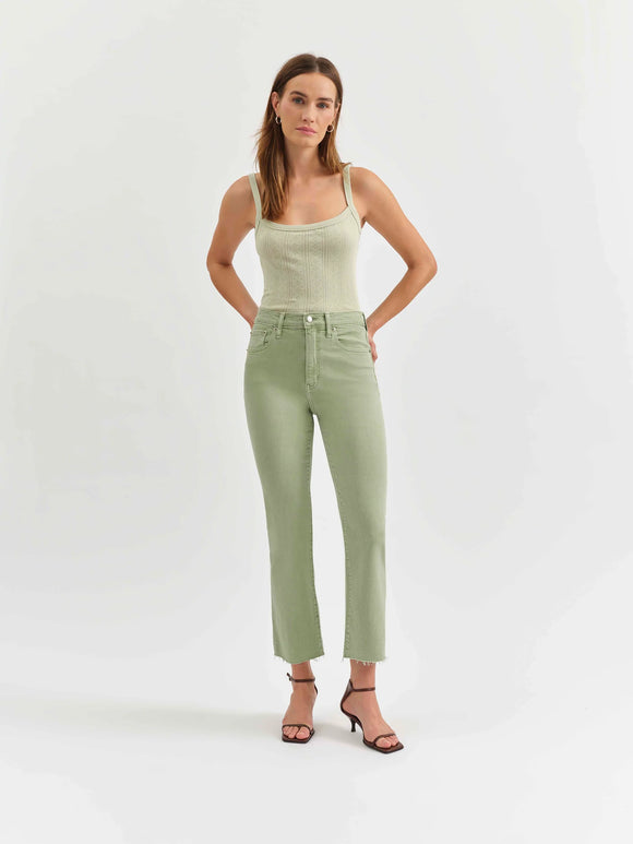 Daze | Shy Girl High Rise Crop Flare Jeans | Pistachio