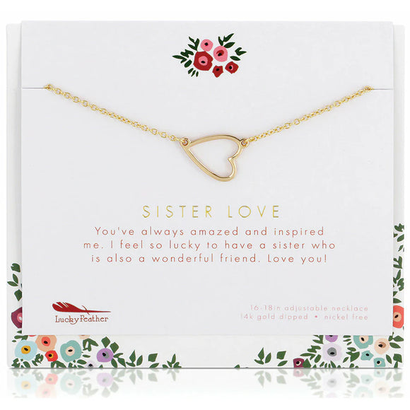 Lucky Feather | Heart Necklace Sister Love | Gold