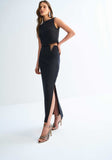 Lez a Lez | Ribby Midi Skirt With Cut And Waistband | Black | 3212E