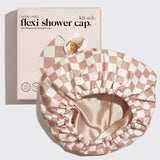 Kitsch | Satin Lined Flexi Shower Cap | Terracotta Checker