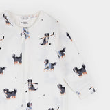 Petit Lem | Rink Rover Hockey Dog Print on Off-White Knit Sleeper