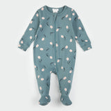 Petit Lem | Tulips Print on Sea Blue Ribbed Sleeper