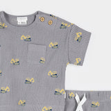 Petit Lem | Diggers Truck Print on Cement Grey Shorts Set