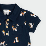 Petit Lem | Dogs at Work on Dress Blue Romper
