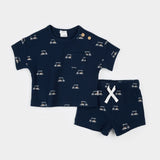 Petit Lem | Golf Cart Print on Blue Short Set