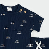 Petit Lem | Golf Cart Print on Blue Short Set