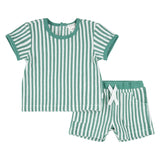 Petit Lem | Striped Tee + Shorts Terry Set | Green