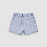 Miles the Label | Cherries Embroidery on Chambray Shorts | Girls