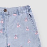 Miles the Label | Cherries Embroidery on Chambray Shorts | Girls