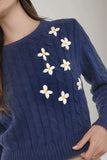 Sadie & Sage | Lulu Embroidered Daisy Sweater | Navy Blue