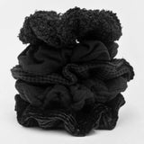 Kitsch | Black Assorted Textured Scrunchies | 5pc