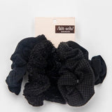 Kitsch | Black Assorted Textured Scrunchies | 5pc