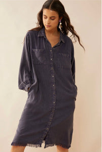 Myra Bag | April Snow Button Shirt Dress | Denim Blue