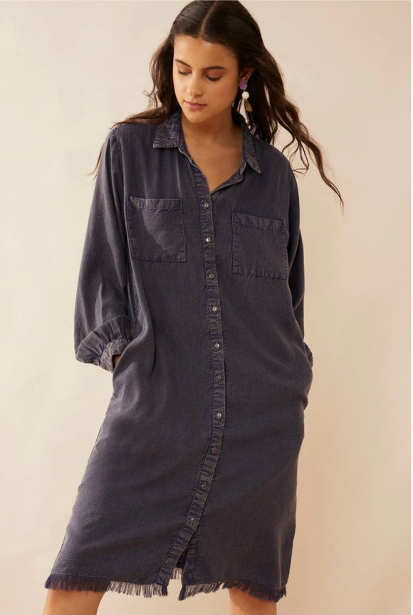 Myra Bag | April Snow Button Shirt Dress | Denim Blue