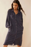 Myra Bag | April Snow Button Shirt Dress | Denim Blue