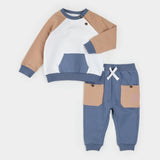 Petit Lem |  Mocha & Indigo Color Block Outfit Set