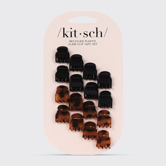 Kitsch | Recycled Plastic Mini Claw Clips | 16 pc Black & Tort Set