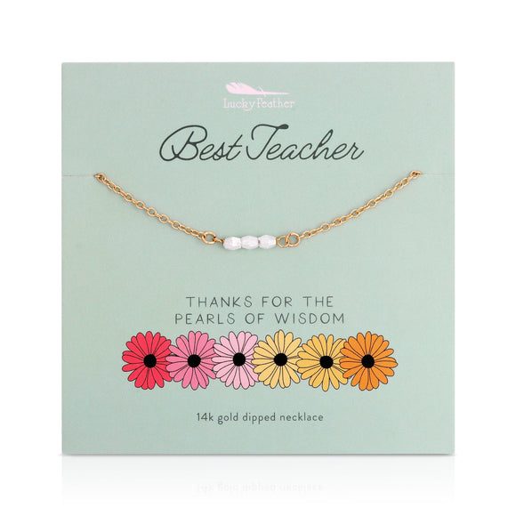 Lucky Feather | Beaded Necklace Best Teacher | Gold