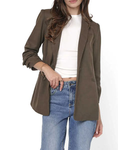 Sadie & Sage | Backyard Ruched Sleeve Linen Blazer | Olive Brown
