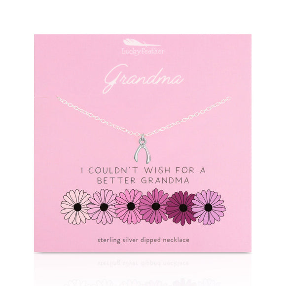 Lucky Feather | Wishbone Necklace Best Grandma | Silver