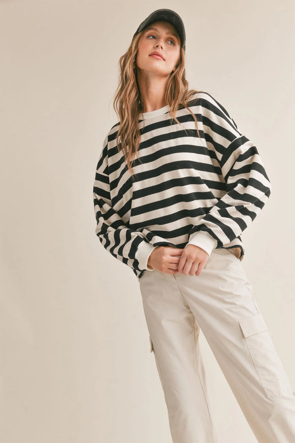 Sadie and Sage | Growth Striped Pullover | Black-Ivory