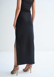 Lez a Lez | Ribby Midi Skirt With Cut And Waistband | Black | 3212E