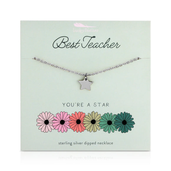 Lucky Feather | Star Necklace Best Teacher | Silver