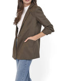 Sadie & Sage | Backyard Ruched Sleeve Linen Blazer | Olive Brown