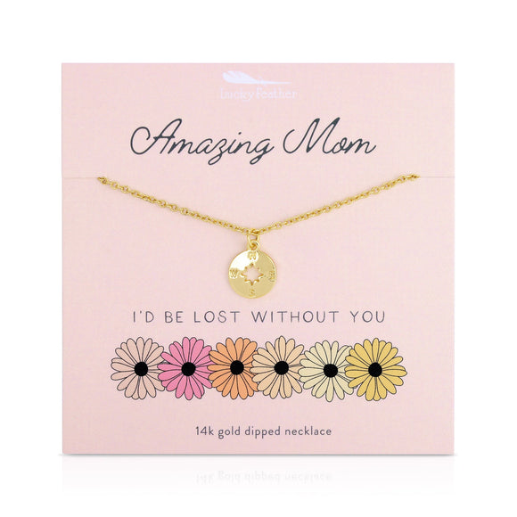 Lucky Feather | Compass Necklace Amazing Mom | Gold