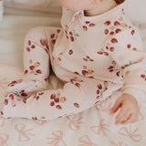 Petit Lem | Strawberry Print Soft Pink Ribbed Sleeper