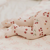 Petit Lem | Strawberry Print Soft Pink Ribbed Sleeper