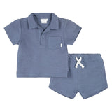 Petit Lem | Sailboat Terry Shorts + Top Set | Blue