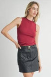 Sadie & Sage | Ronan Mock Neck Ruched Knit Tank | Berry Red | AG3212