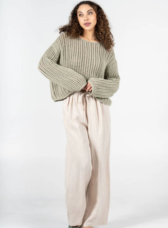 C’est Moi | Tencel/Linen Ruched Waistband Pant | Natural