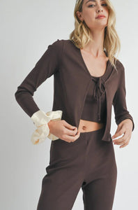 Sadie & Sage | Motions Knit Tank Long Sleeve Cardigan Set | Dark Brown | AG3238
