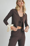 Sadie & Sage | Motions Knit Tank Long Sleeve Cardigan Set | Dark Brown | AG3238