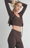 Sadie & Sage | Motions Knit Tank Long Sleeve Cardigan Set | Dark Brown | AG3238