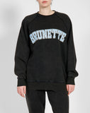 Brunette The Label | BRUNETTE Not Your Boyfriend's Varsity Crew Neck Sweatshirt | Washed Black & Baby Blue