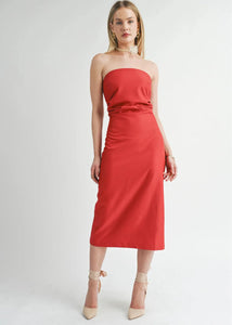 Sage the Label | Take Action Pleated Tube Midi Dress | Garnet