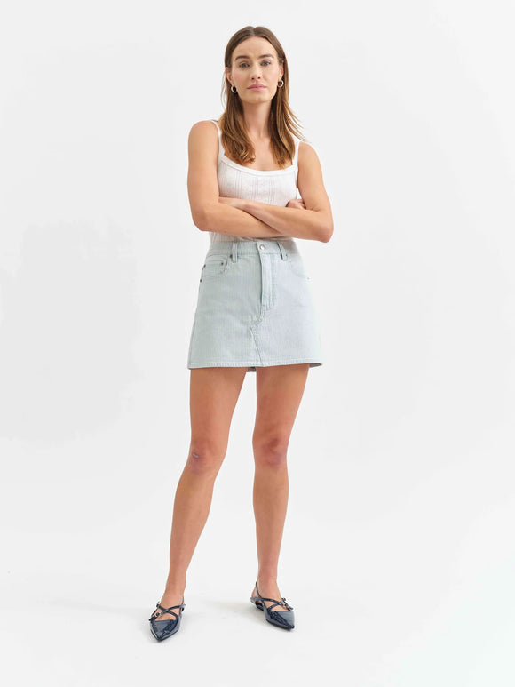 Daze | Malibu Mini Mid Waist Skirt | Blue Bell Stripe