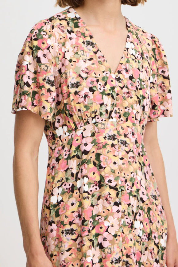 B. Young | BYMMJOELLA Joella V-Neck Dress | Coral Blush Flower