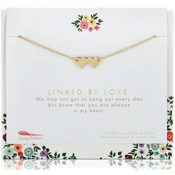 Lucky Feather | Heart Necklace Linked By Love | Gold