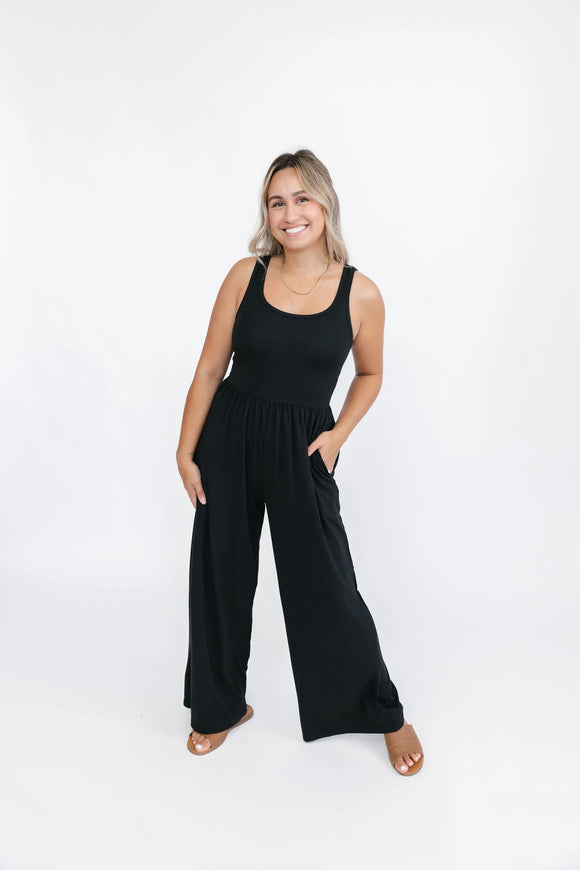 Smash + Tess | Camille Wide Leg Romper | Midnight Black