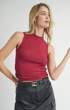 Sadie & Sage | Ronan Mock Neck Ruched Knit Tank | Berry Red | AG3212