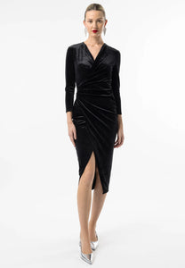 Angel Eye | Astro 3/4 Velvet Mid Wrap Dress | J0290559 | Black