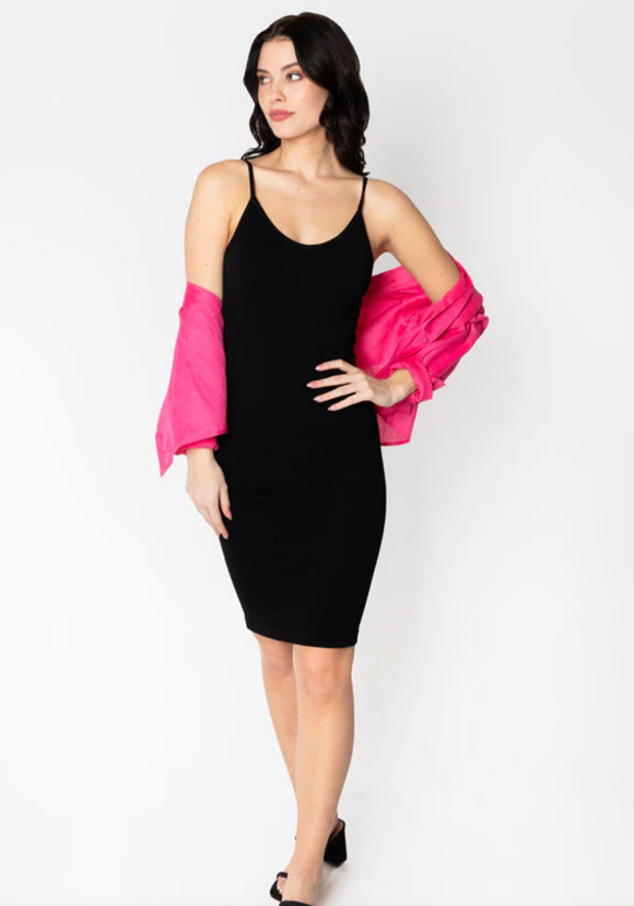 C'est Moi | Bamboo RIbbed V Neck Cami Dress | Black