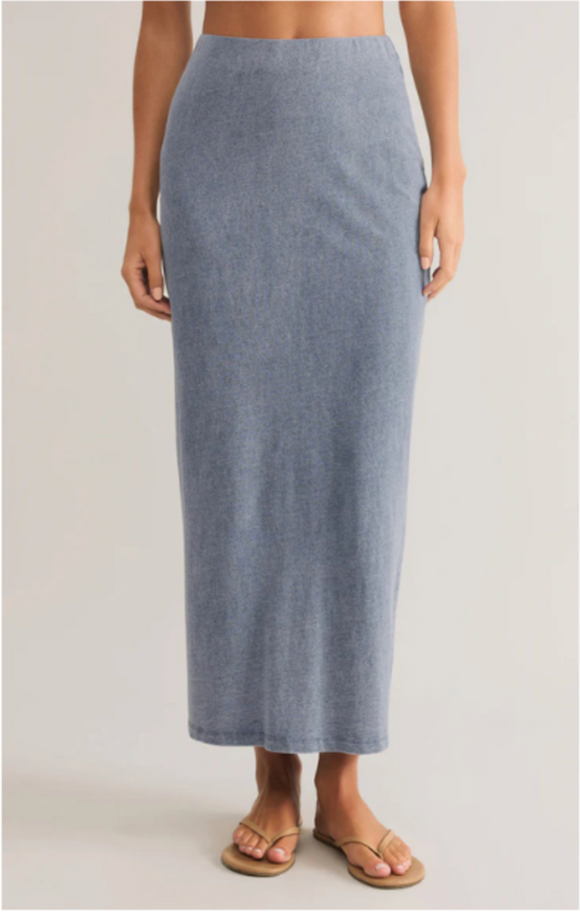 Z Supply | Gail Jersey Denim Midi Skirt | Medium Indigo