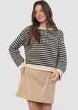 Sadie & Sage | Samantha Contrast Knit Striped Sweater | Black